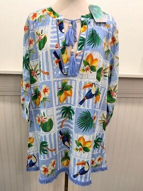 True Destinations Tropical Cotton Beach Cover-Up NWT Size Large